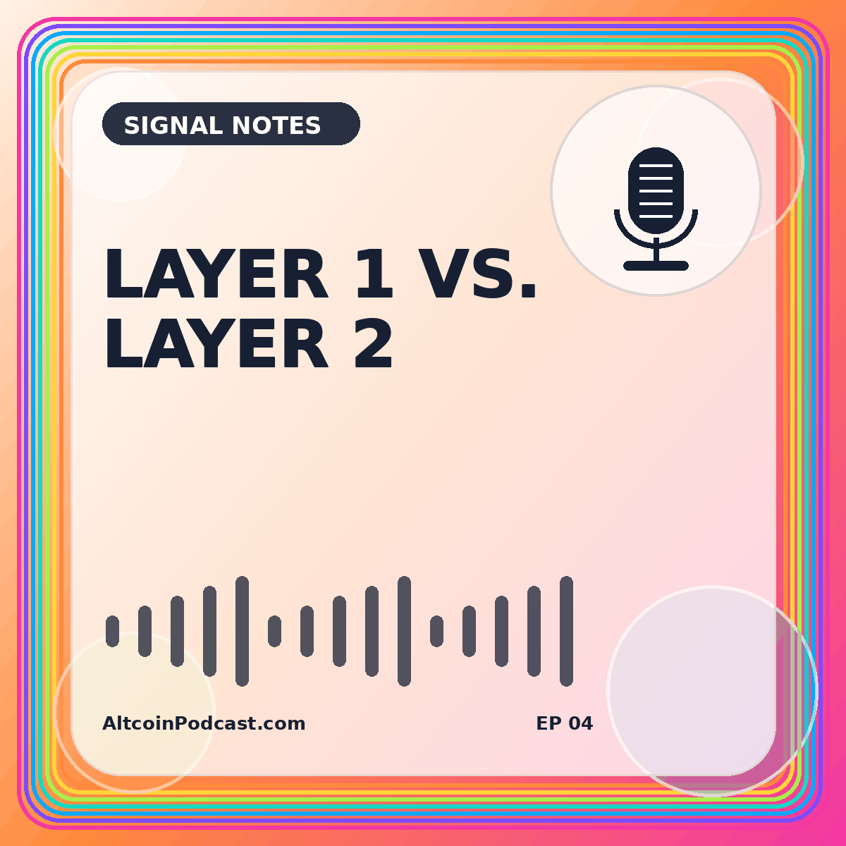 Neon Layer 1 versus Layer 2 typography card with stacked blockchain layers